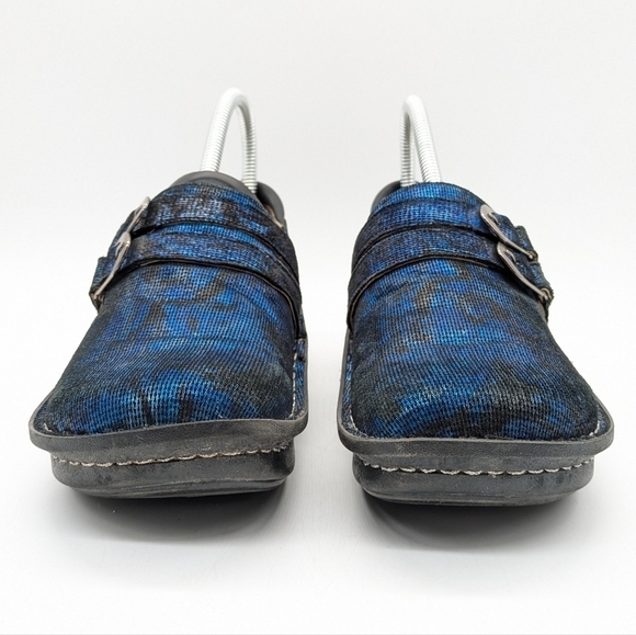 Alegria Alli blue black twist leather slip on hook & loop closure clog 37 6.5/7 - Picture 2 of 9